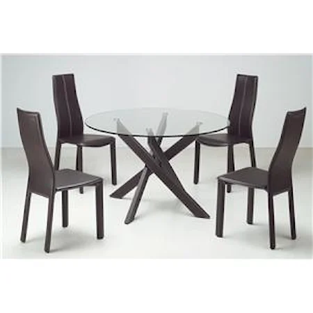 5 Piece Glass Table and Upholstered Side Chair Dining Set